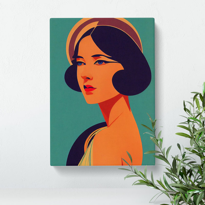 Woman Art Deco Style No.2 - Wrapped Canvas Print, 50cm H x 35cm W x 3cm D