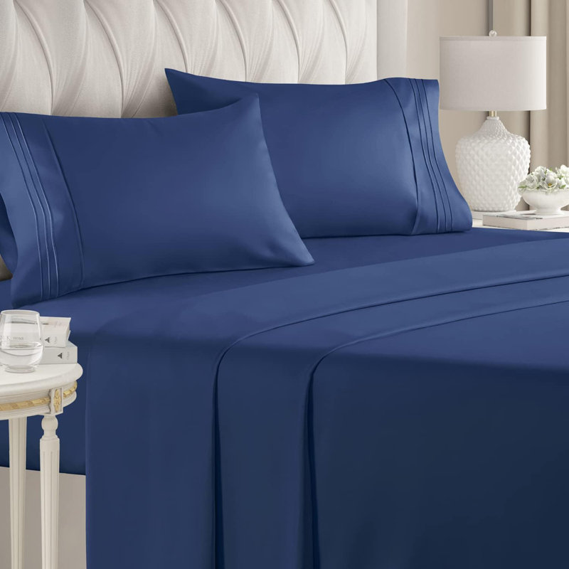 California King Navy Blue Organic Microfiber Deep Pocket Sheet Set