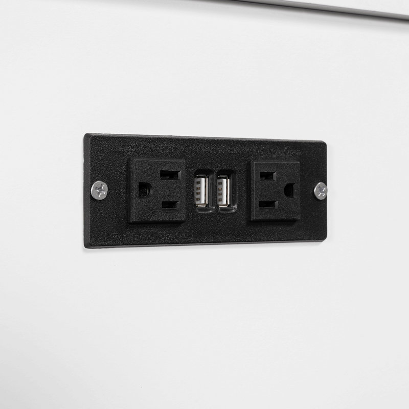 Lit escamotable double pleine grandeur avec tiroir et ensemble de prises et ports USB, structure à poulie, blanc, Blanc