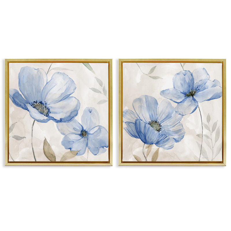 Ensemble de 2 toiles flottantes encadrées Blue Tone, H 18 po x l 18 po, Cadre flottant métallique doré