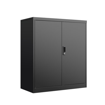 Storage Cabinet With Door Locks And Adjustable Shelves For Home Office Use, Black Steel Filing Lock Rod Handle Lock, Easy Storage, 3 - 4 Shelves, 15.8