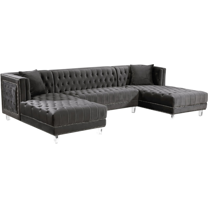 Moda 127" Wide Velvet Symmetrical Sectional, Grey Velvet