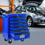 Chariot à outils 6 tiroirs pour le garage, chariot roulant en métal avec roues, noir et bleu, verrouillage par clé, chariot multifonctionnel à roulement, tiroirs verrouillables avec rangement bleu, surface en acier lisse