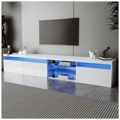 Unique Design TV Stand with 2 Glass Shelves, Ample Storage Space Media Console for TVs Up to 105in, Versatile TV Cabinet with LED Changing Lights for Living Room