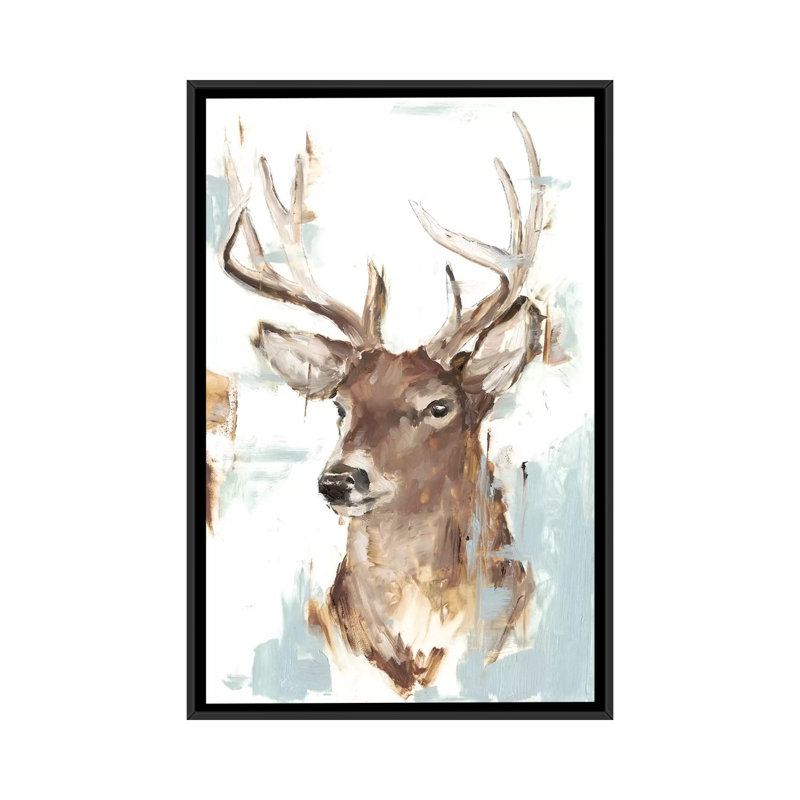 Reproduction d’art « modern Deer Mount II » par Ethan Harper, H 60 po x l 40po x P 1,5 po, Toile avec cadre noir