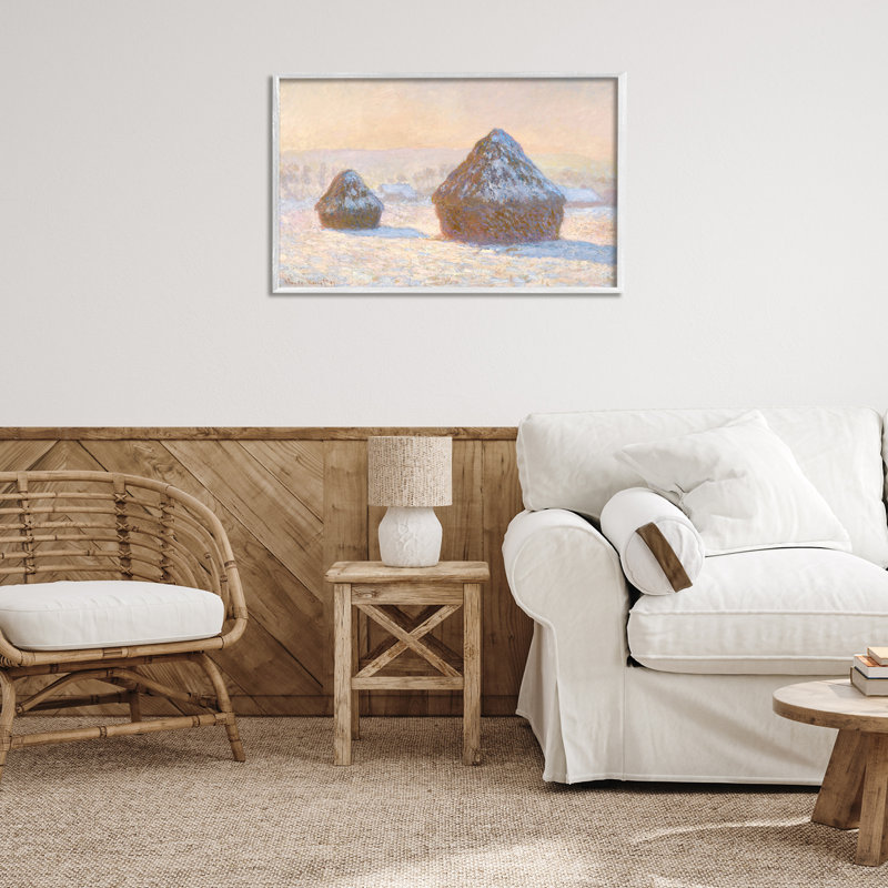 «Classic Monet Wheatstacks», estampe numérique par one1000paintings, Estampe numérique encadrée blanc bord de mer