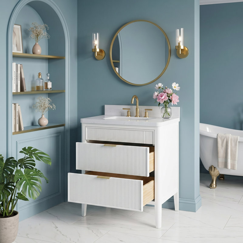 Meuble-lavabo simple autoportant de 30 po avec comptoir et dosseret pré-assemblés, 30"