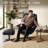  360° Swivel Genuine Leather Recliner Chair with Ottoman, Adjustable Backrest Accent Chair for Living Room-976074834