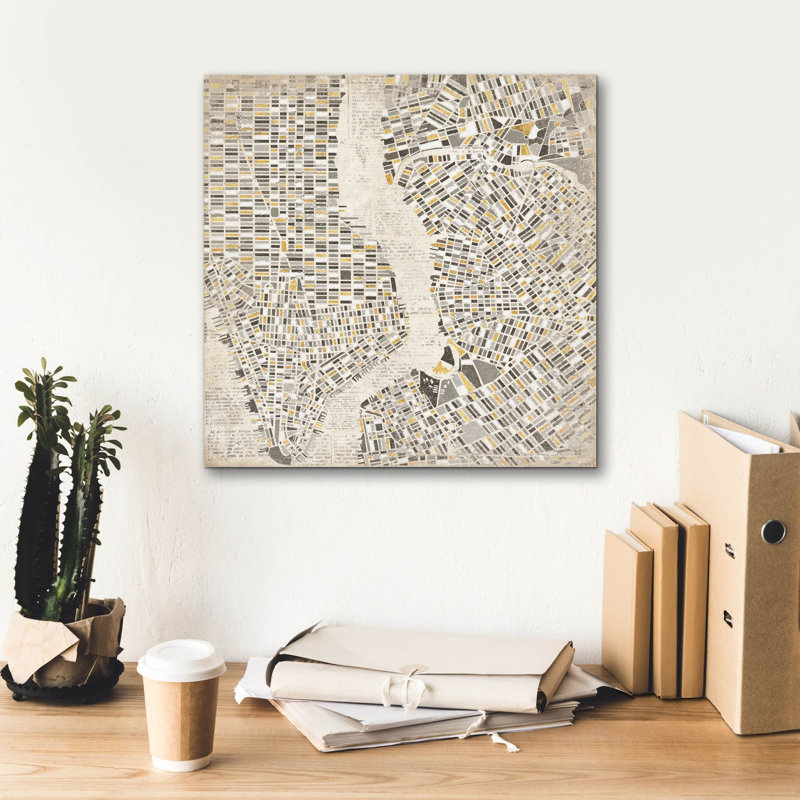 «Neutral New York Map» par Laura Marshall, art mural sur toile, H 18 po x l 18 po x P 0,75 po