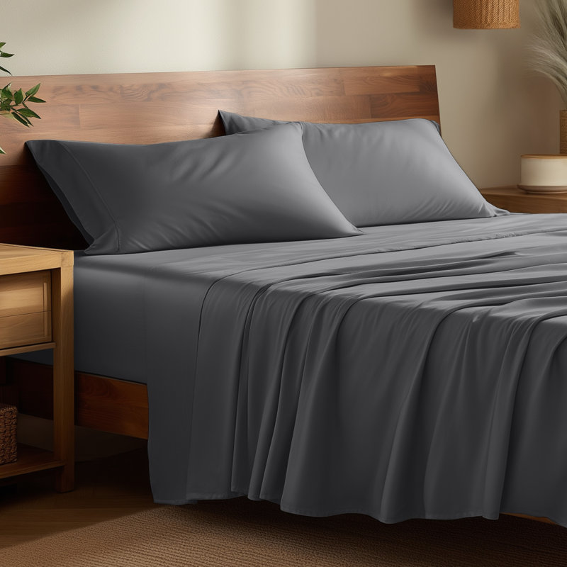 Sheet Set - Rayon from Bamboo, Dark Gray, Split Head Flex King Sheet Set with 2 Pillowcases
