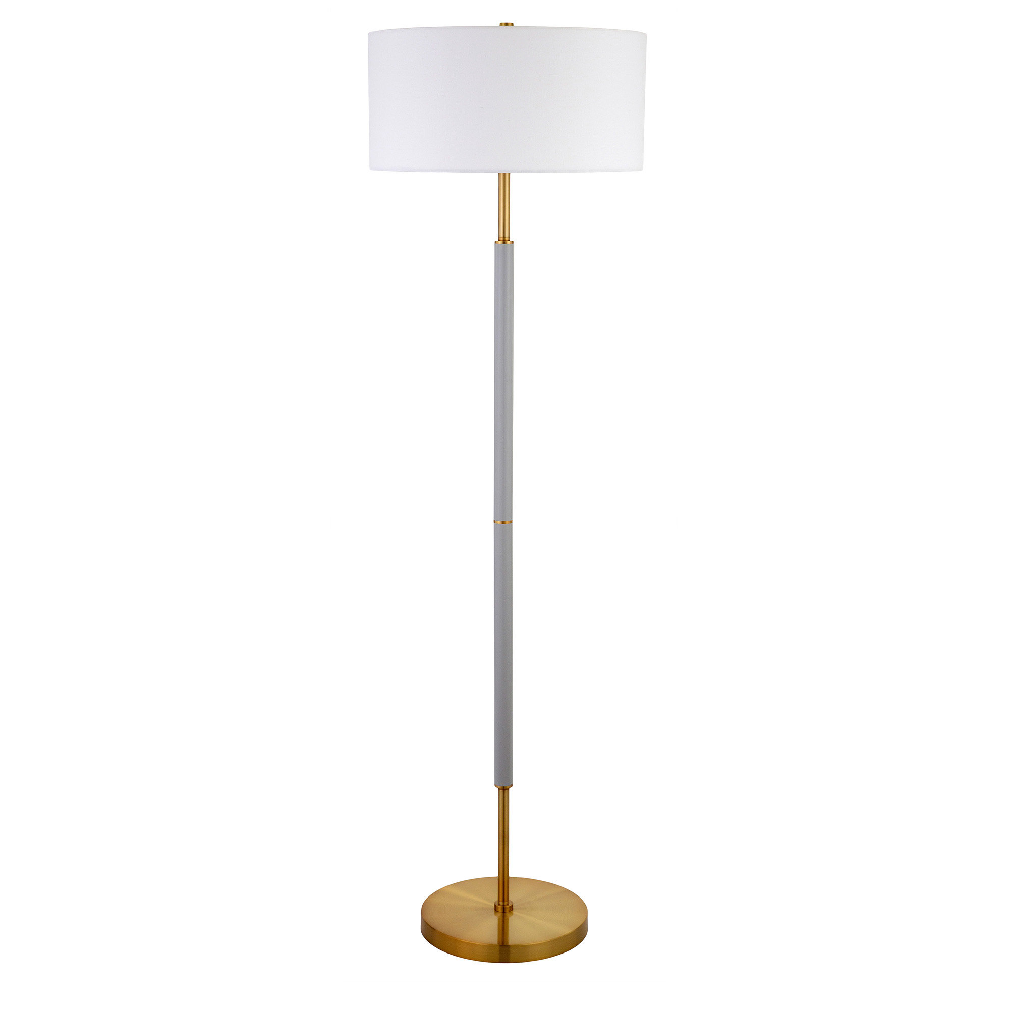 Olie 62 Inch Two-Tone Floor Lamp Fabric Drum Shade, Cool Gray/Brass