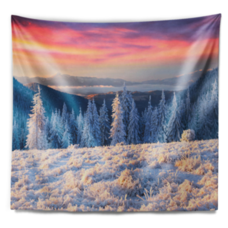 Paysage, incroyable lever de soleil hivernal dans la tapisserie des montagnes, H 32 po x l 39 po