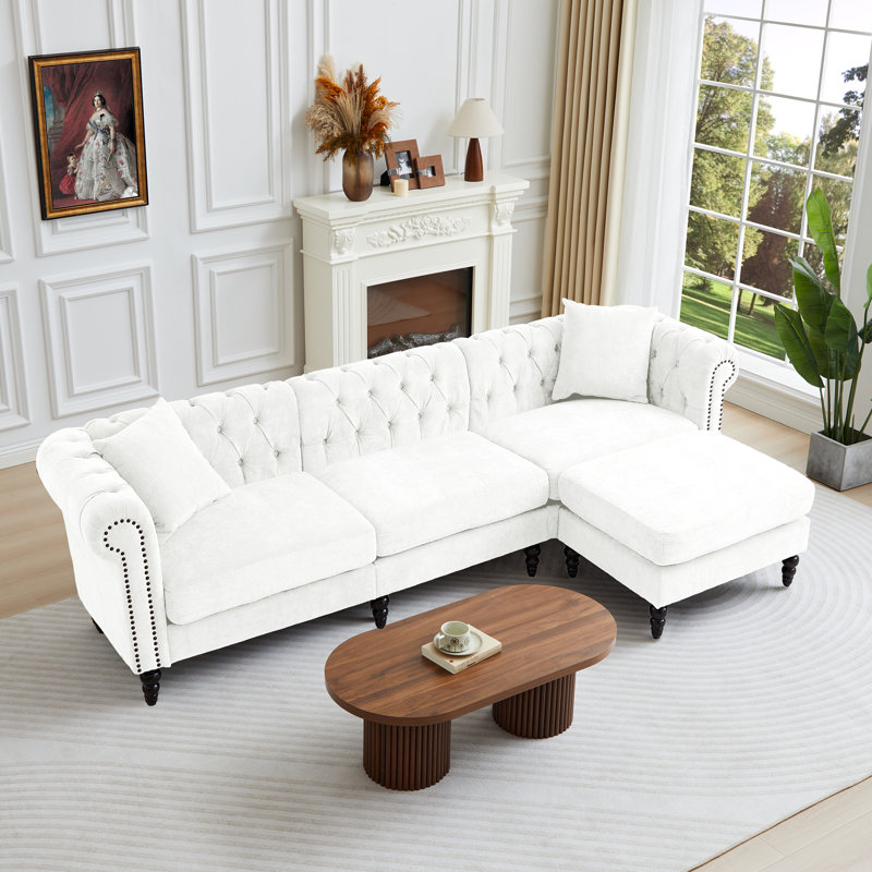 108.7" Wide Sectional Sofa With Ottoman, White