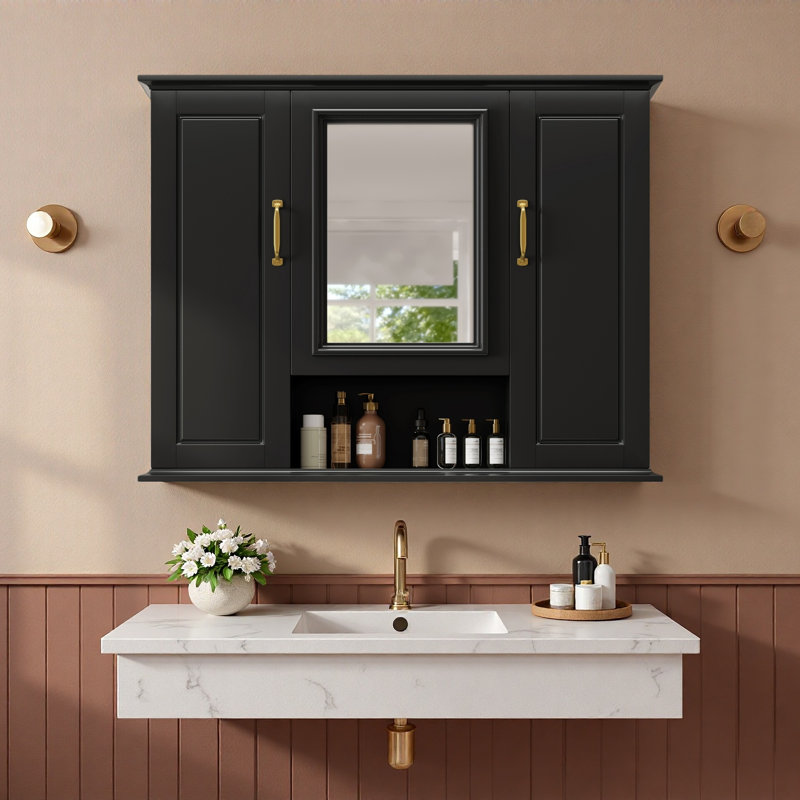 Armoire à pharmacie 36 po, armoire de rangement murale pour salle de bain, armoire murale moderne avec miroir, armoire à miroir avec 3 portes (meuble-lavabo non inclus)