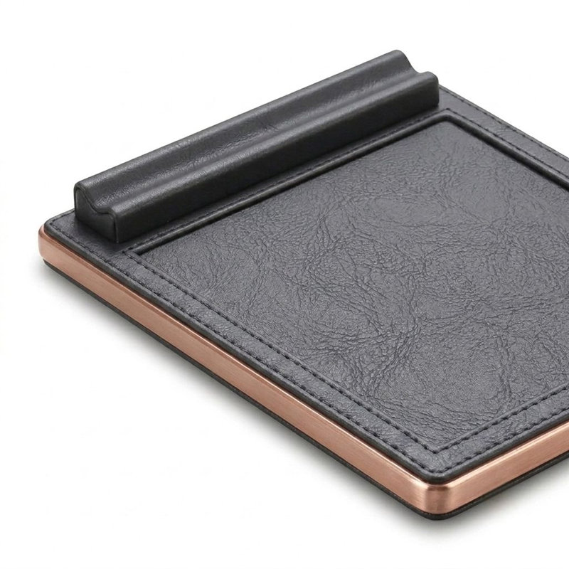Genuine Nappa Leather Notepad Holder In Noir With Rose Gold