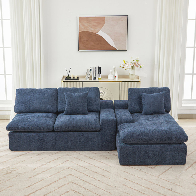 Canapé modulaire rembourré 107,9 po Cloud avec coussin double couche et poches latérales, Bleu