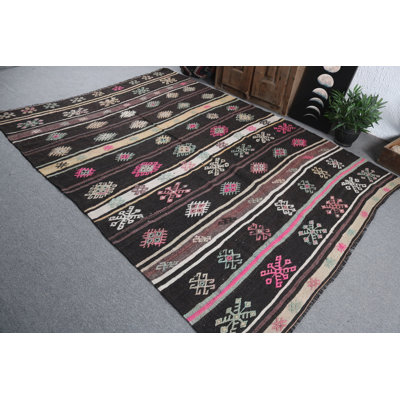 Handwoven Black Turkish Area Rug with Intricate Geometric Designs for Unique Home Decor