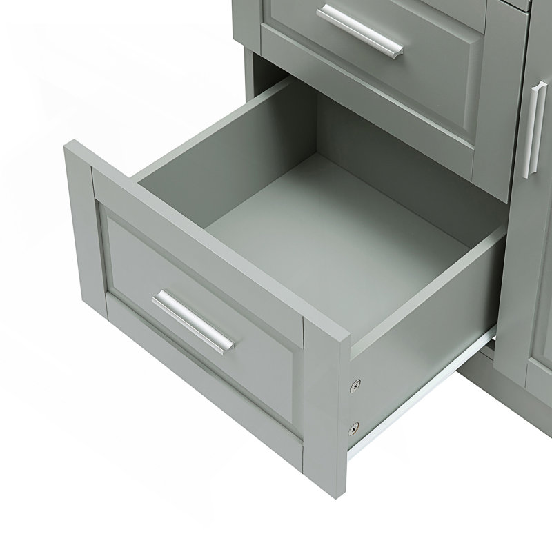 Tall And Wide Storage Cabinet With Doors And 3 Drawers, Accent Cabinet, Gray