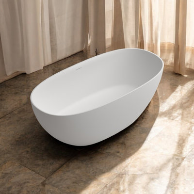 Baignoire de trempage autoportante en résine de 71 po x 32 po avec trop-plein et bonde escamotable
