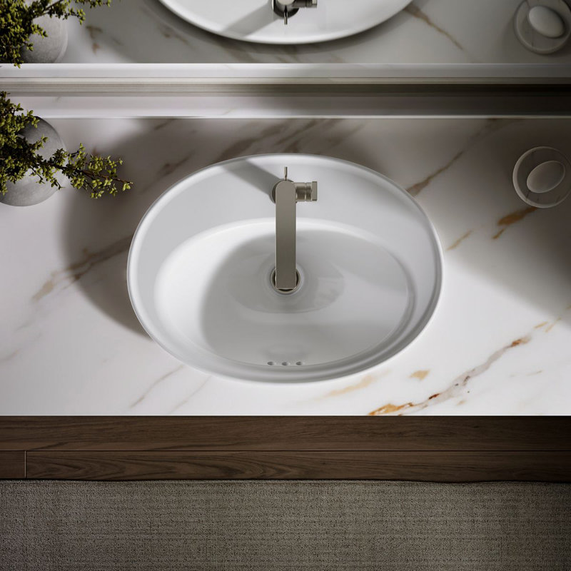 Serif Ceramic Oval Drop-In Bathroom Sink with Overflow, White, Single