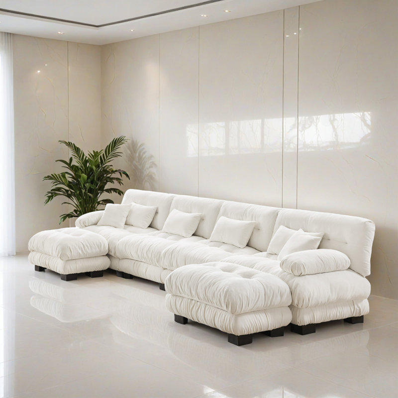 Canapé-lit modulaire 6 pièces pour salon, Chenille blanche