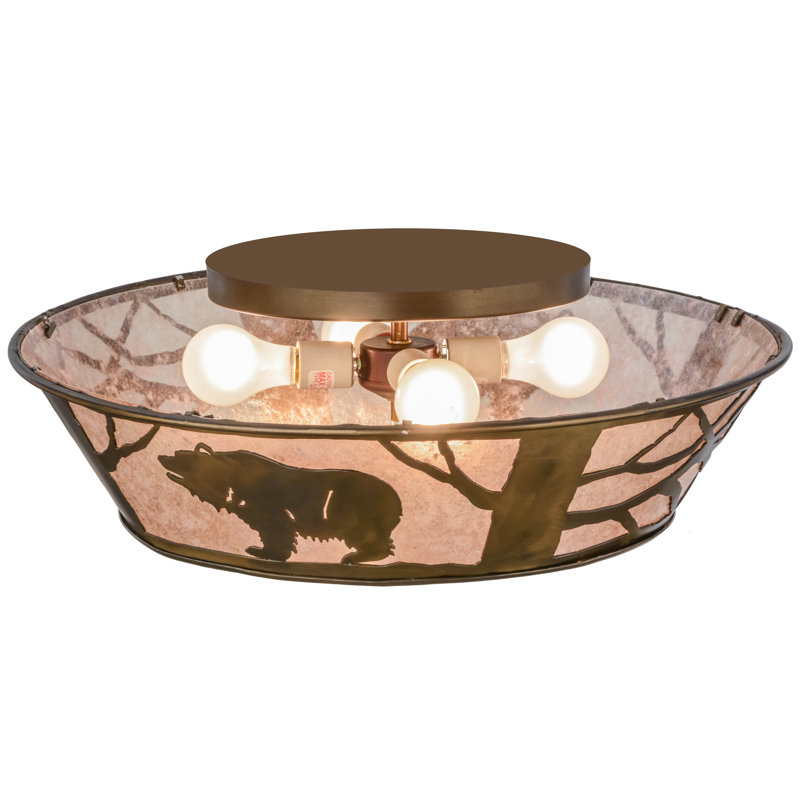 Rustic Copper and Glass Bear Flush Mount Light