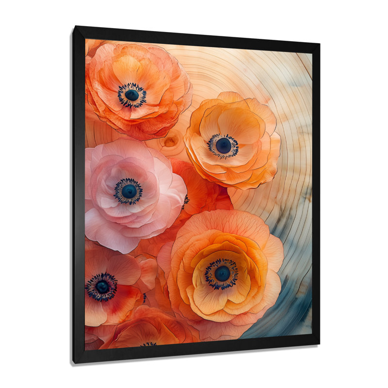 Bloomfield - Floral Canvas Wall Art, Black, 20" H x 12" W, Single Picture Framed Print
