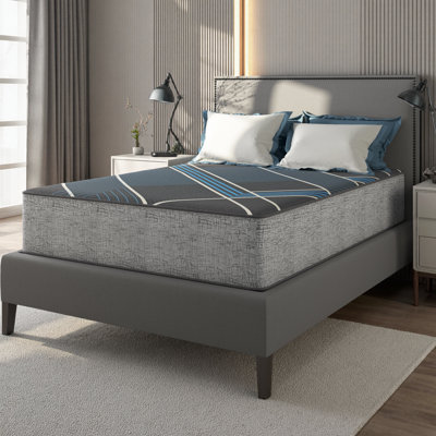 13-Inch Smooth Top Plush Cooling Mattress, King Size with Dual Cooling Technology, Gel Memory Foam, and Steel Coil Support – Grey & Blue