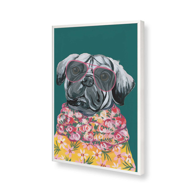 «Smug Pug» par Yvette St. Amant, reproduction d'art sur toile, H 32 po x l 24 po, Blanc