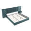 Lit plateforme tapissier très grand en chenille avec tables de chevet intégrées et lampes de lecture réglables, cadre de lit à profil bas plissé - bleu-vert
