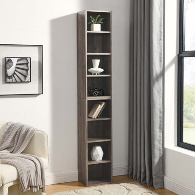 Étagère de rangement multimédia à 8 niveaux, armoire de rangement compacte CD DVD avec tablettes ajustables, bibliothèque haute étroite pour bureau à domicile, bibliothèque multifonctionnelle à deux étages