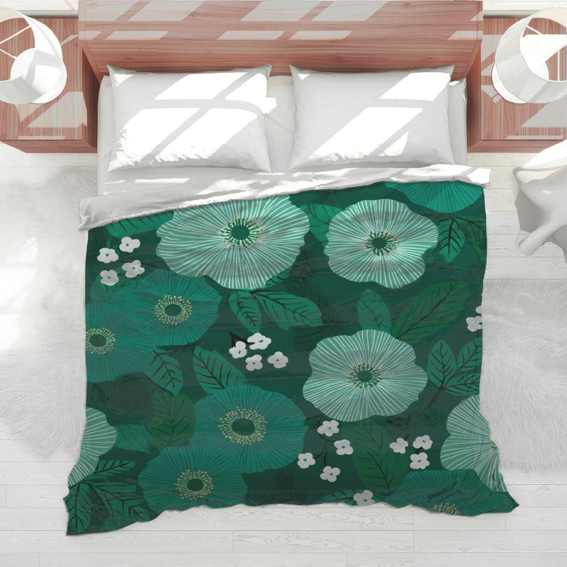 Édredon floral avec literie bohémienne, Édredon grand, Motif floral vert