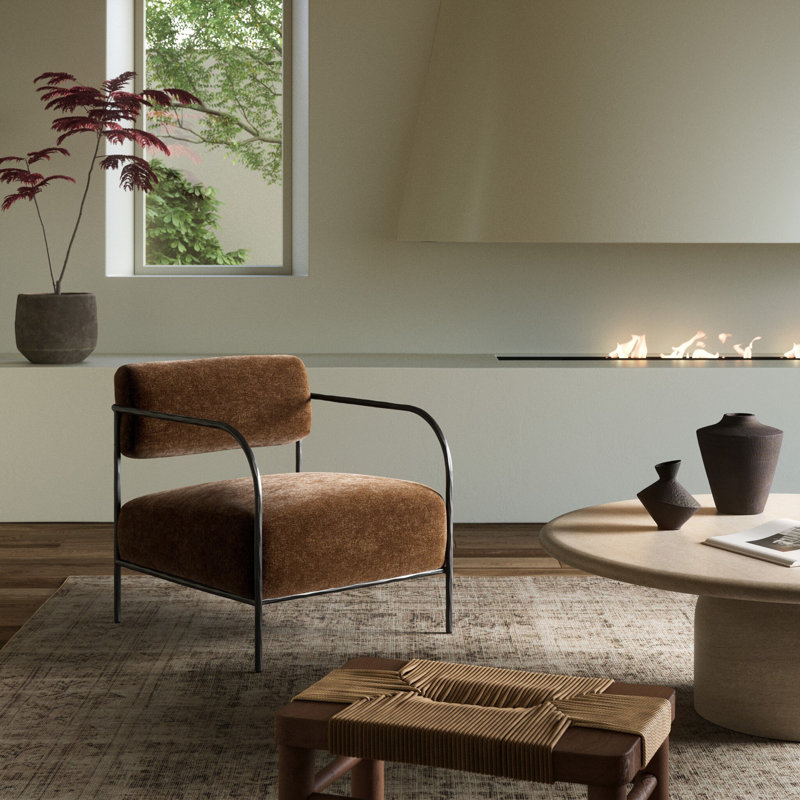 Fenn Chair-Champagne Mongolian Fur, Altair Mushroom