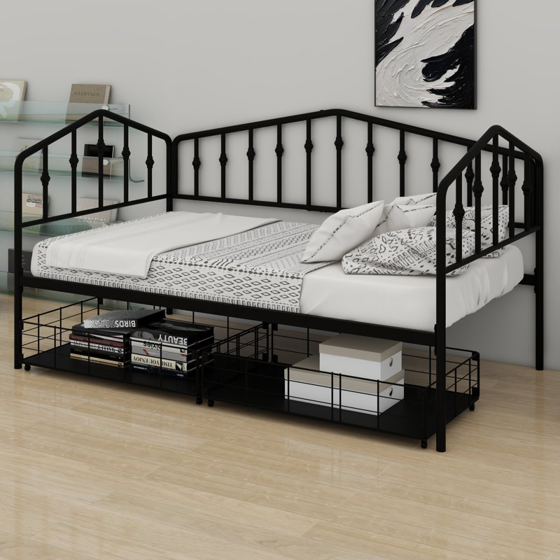 Le lit de jour avec tiroirs de rangement présente des lignes élégantes pour un style de chambre d'amis polyvalent, Black
