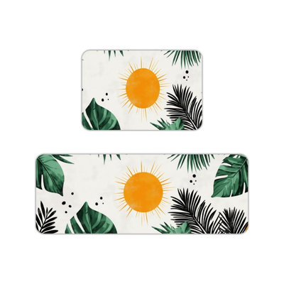 Green Orange Tropical Kitchen Mats, 2 Pcs Summer Home Decor Rugs For Kitchen & Patio