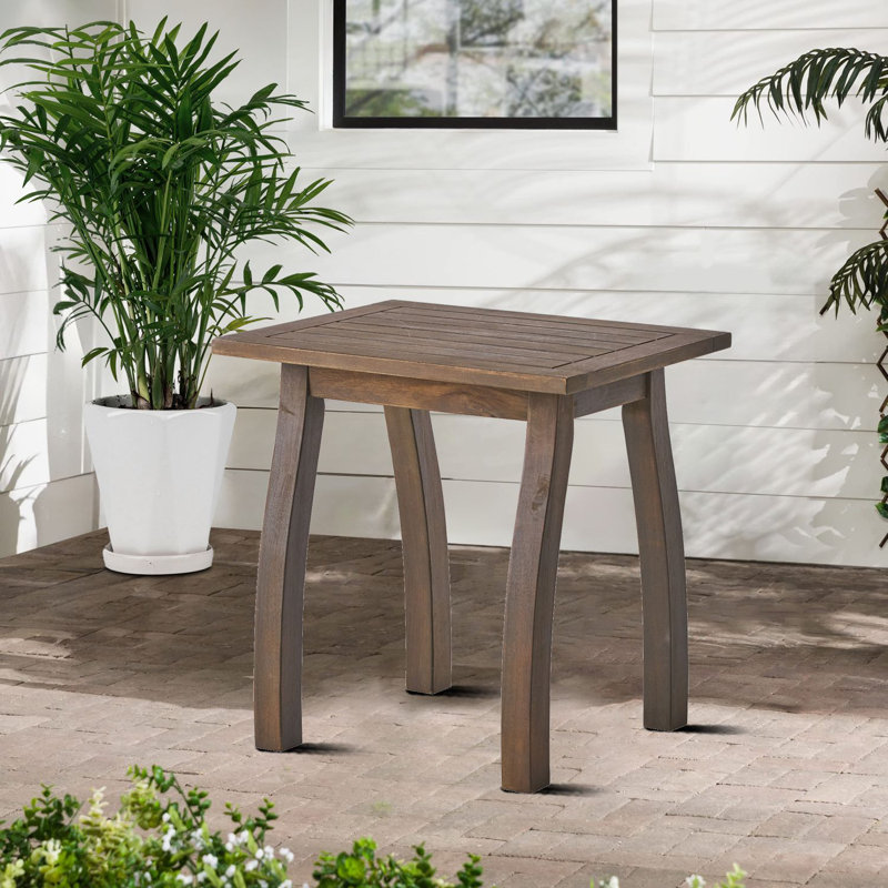 Table de bout en bois avec plateau à lattes et pieds courbés, Gris