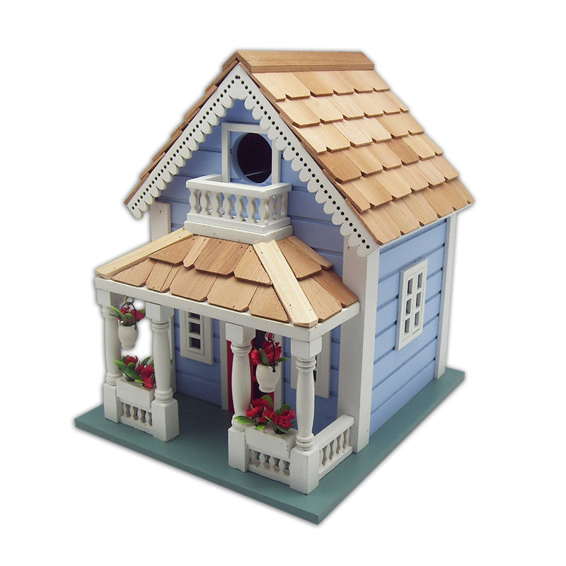 Baby Blue and White Cedar Shingled Cottage Birdhouse