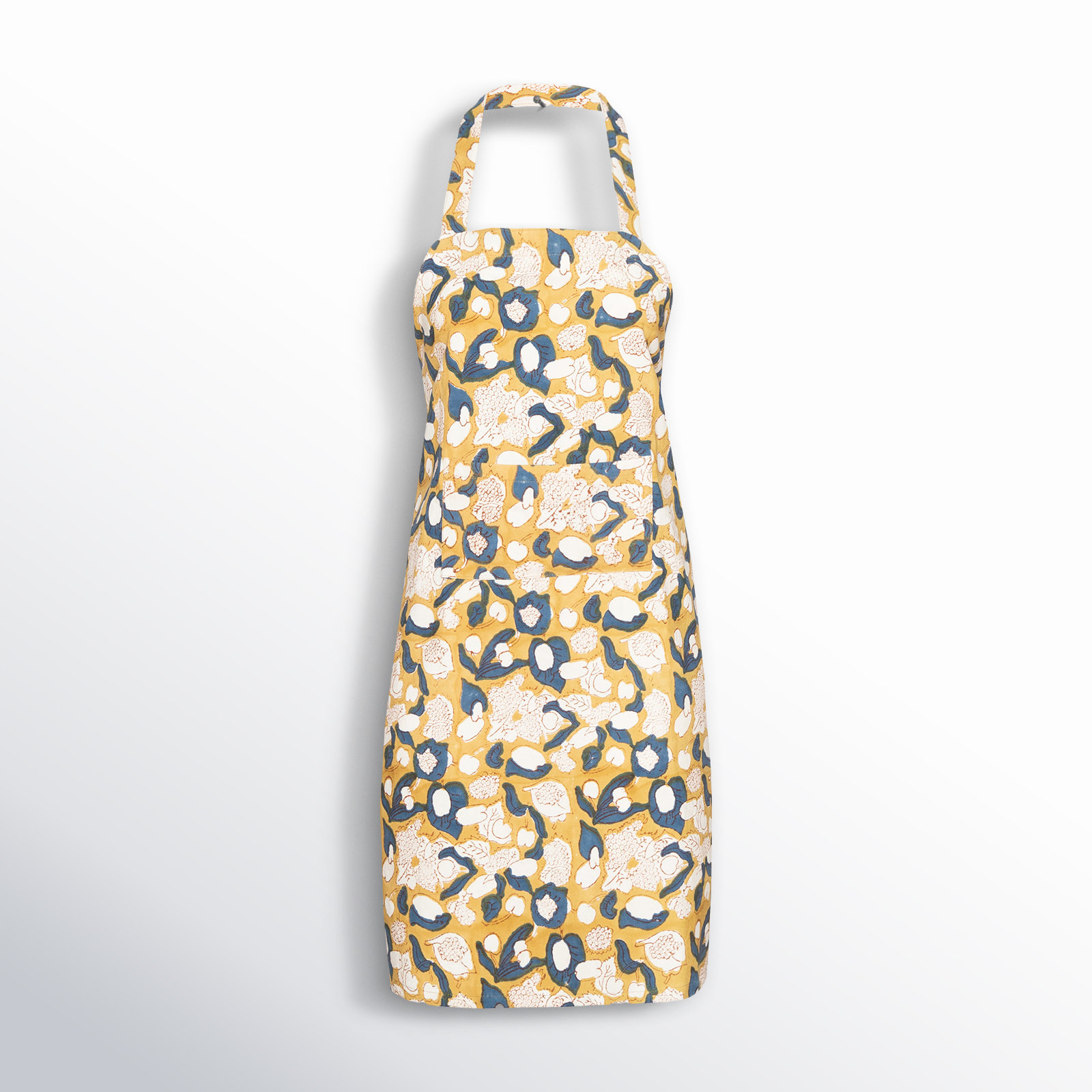 Bryssa 32" W x 36" L Apron, Mustard/Blue/White