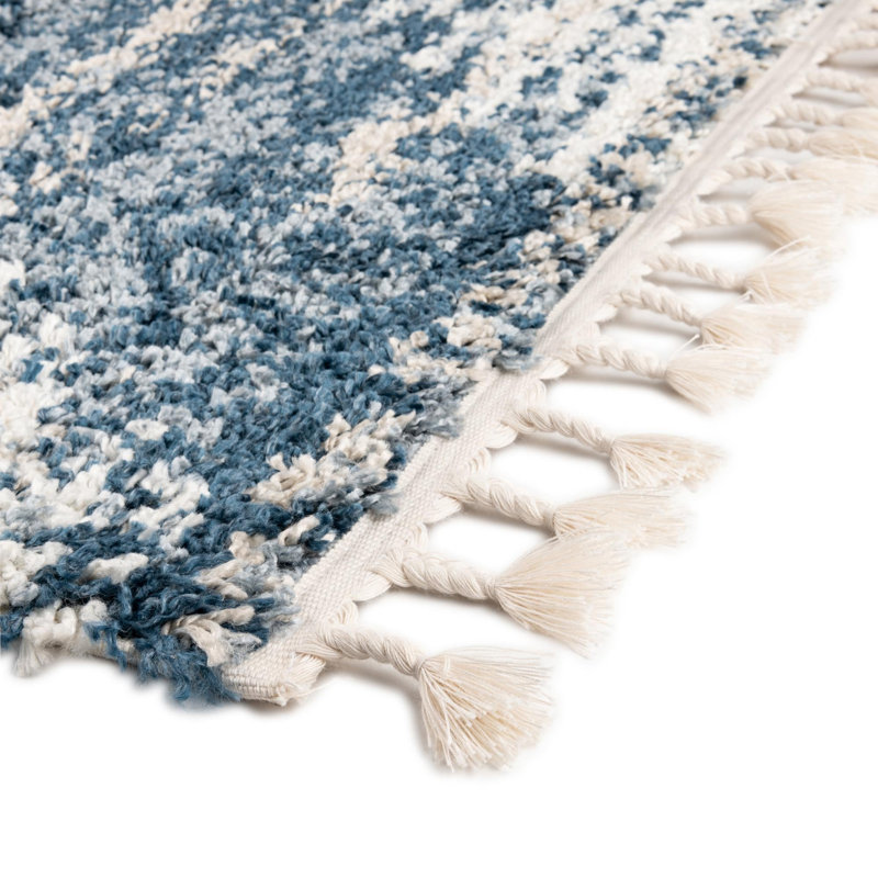 Tapis bleu / gris / blanc à poils longs Knupp, Rectangle 5 pi 3 po x 8 pi