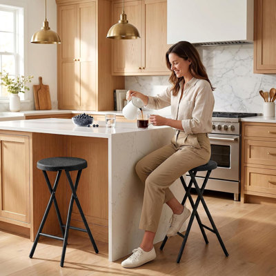 Tabouret pliant avec poignée, hauteur 61 cm, capacité de charge 181 kg, 1 pièce, noir