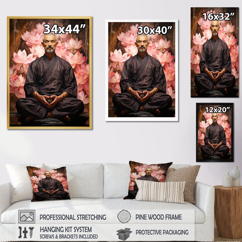 Yoga Lotus Asana II sur toile, H 40 po x l 30 po x P 1,5 po, Cadre doré simple