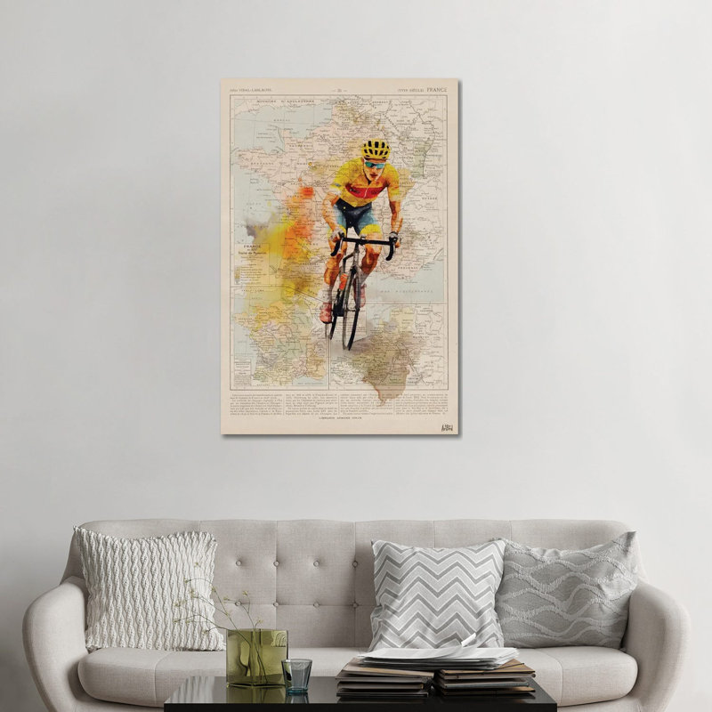 Tour de France, aquarelle, Toile tendue, Pas de tapis, H 48 po x l 32 po x P 1,5 po