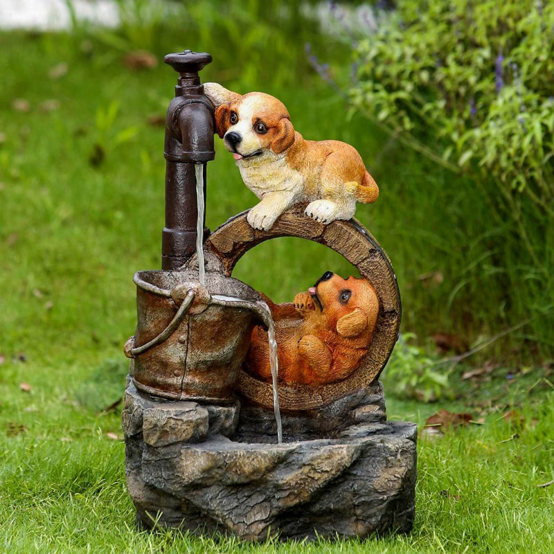 Fontaine chien en résine avec lumière Mannheim