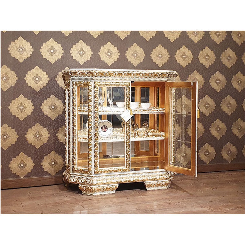Marumsco Solid Wood Lighted China Cabinet, Antique Gold/Ivory