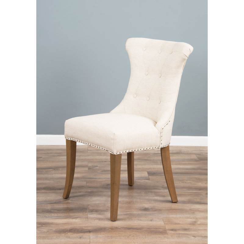 Willse Velvet Upholstered Wing Back Side Chair, White, Natural