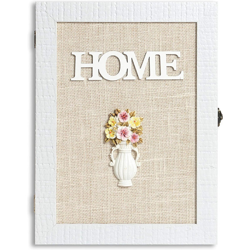 Porte-clés mural - armoire à clés décorative mignonne et rustique - porte-clés haut de gamme à 6 crochets - petite boîte à clés blanche - cadeau de pendaison de crémaillère - armoire à clés rétro