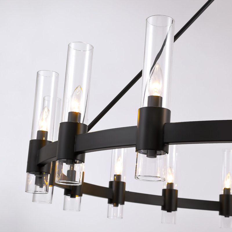 60" 18-Light Glass Shade Wagon Wheel Chandelier