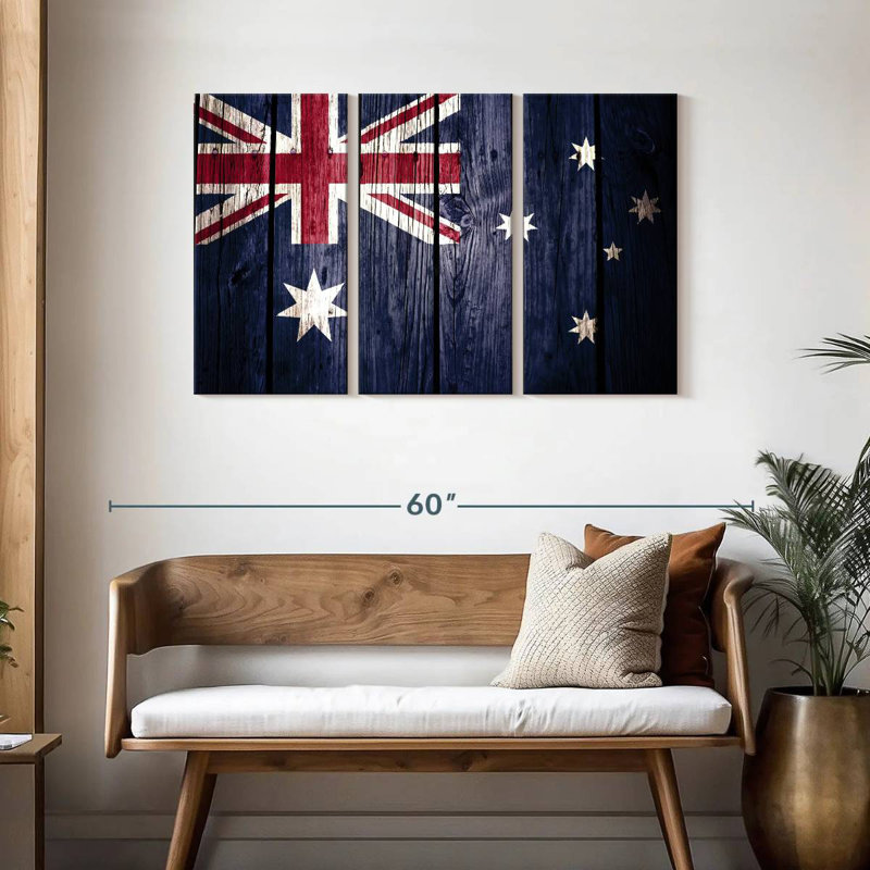 Drapeau australien Borges style bois, H 28 po x l 45 po