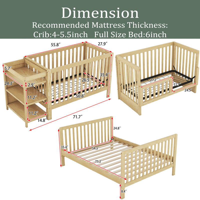 Hermie 2 -in-1 Convertible Crib, Natural