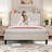 Velvet Tufted Upholstered Platform Bed with Charging Station & Storage Shelf (Beige, Queen Size)-822808538-822808541